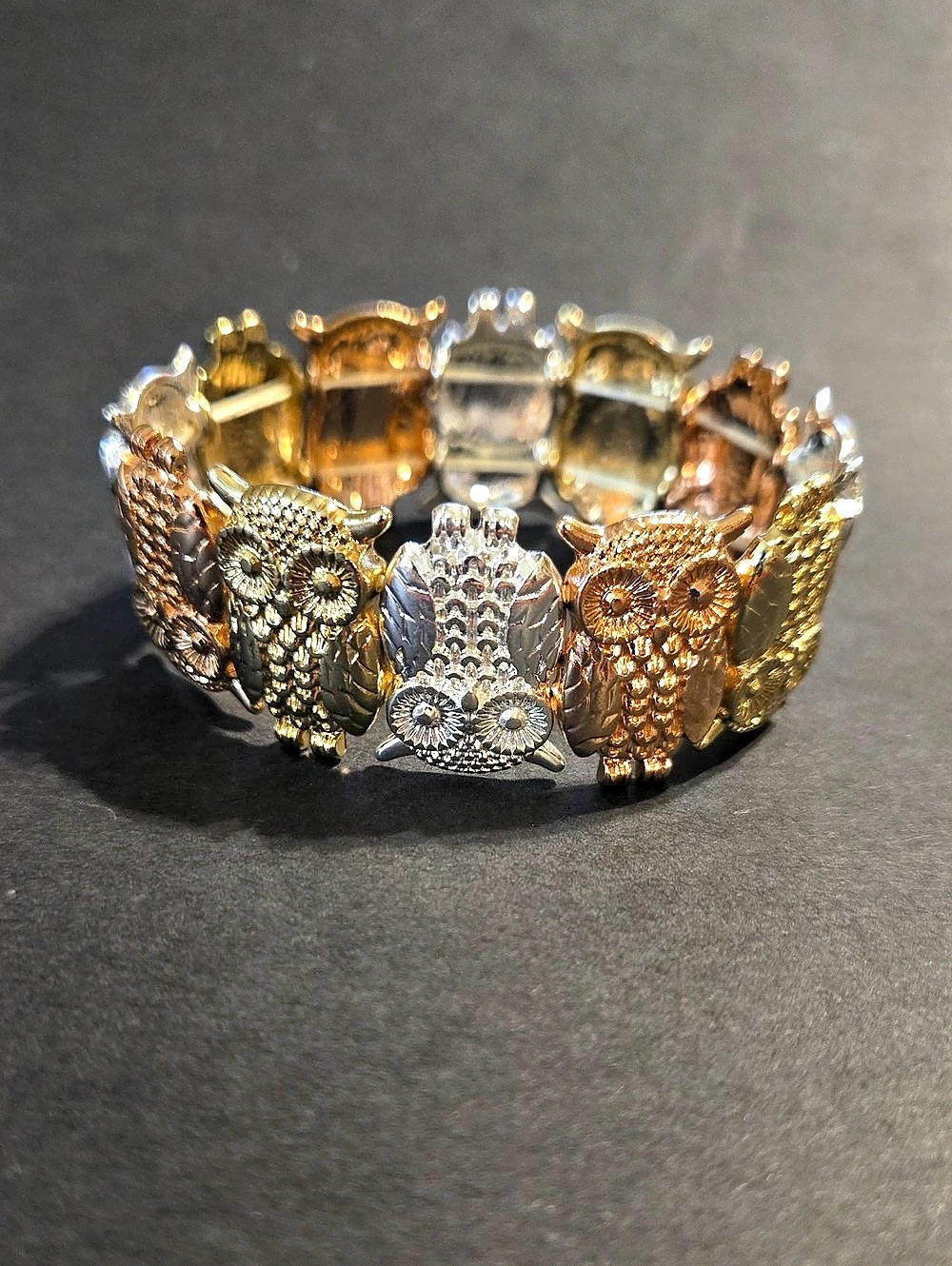 Palm Beach Jewelry Inspirational Crystal Multi-Tone Owl Stretch Bracelet